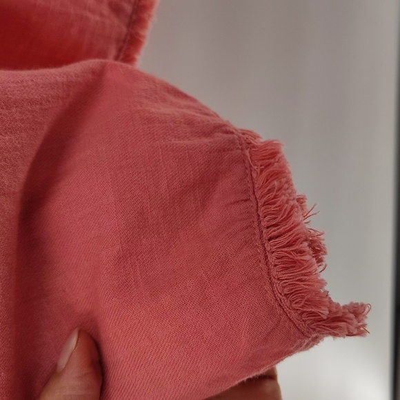 Umgee + Pink Cotton Top Size XL Ruffle Short Sleeve Frayed Hem Throughout - Picture 4 of 8